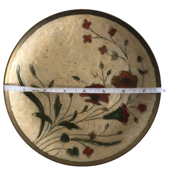 Vintage set of two floral brass and enamel plates - Picture 16 of 16